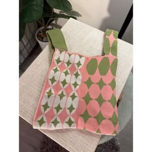 harlequin mini tote 90s 60s knitwear pink and green kids purse cute spring hues